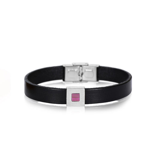 Black leather bracelet / brown brown inlaid nanot