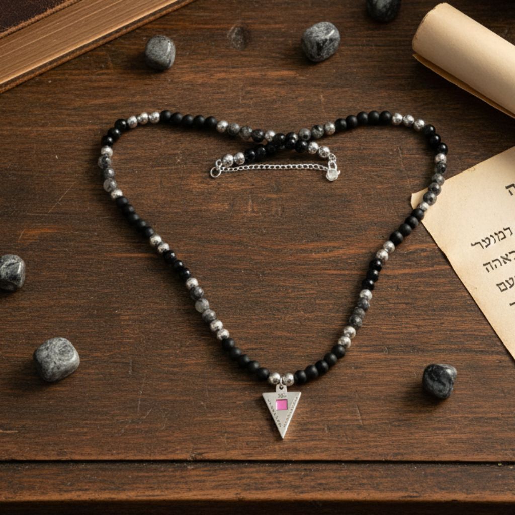 שרשרת חרוזי המטייט ואוניקס עם תליון ננו תנ"ך ופסוק מתהילים