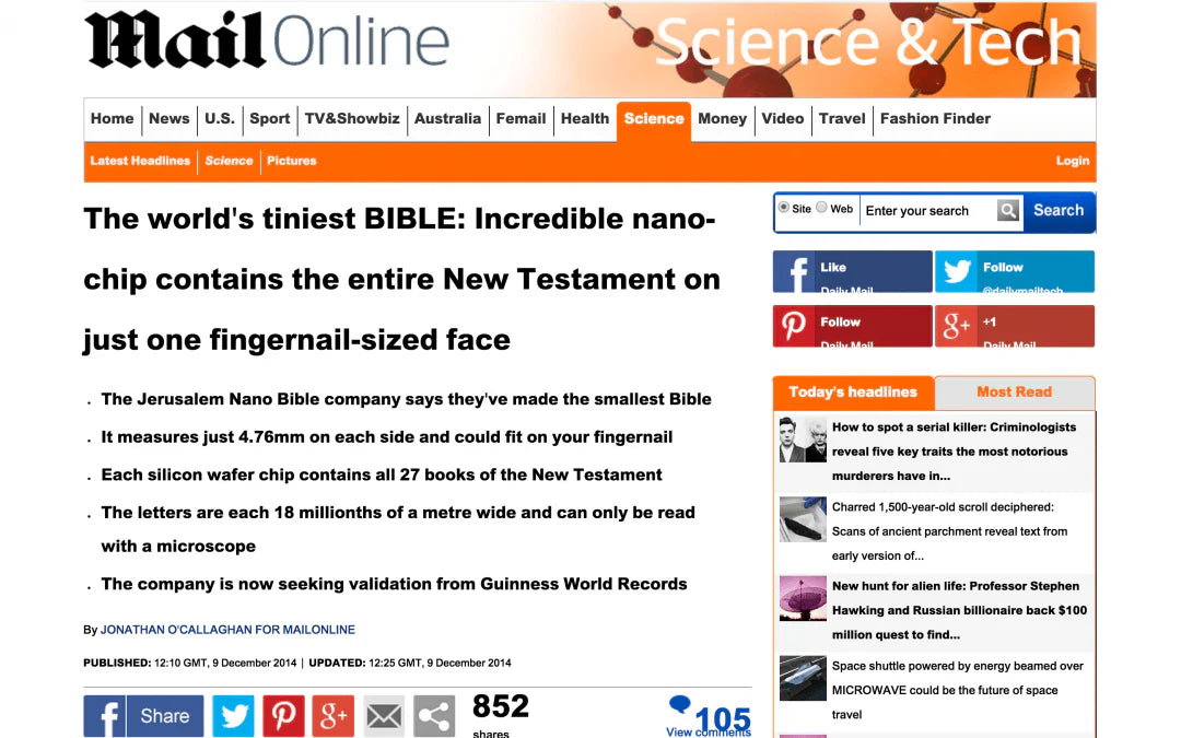 MAIL ONLINE: THE WORLD’S TINIEST BIBLE… ג'רוזלם ננו תנ"ך
