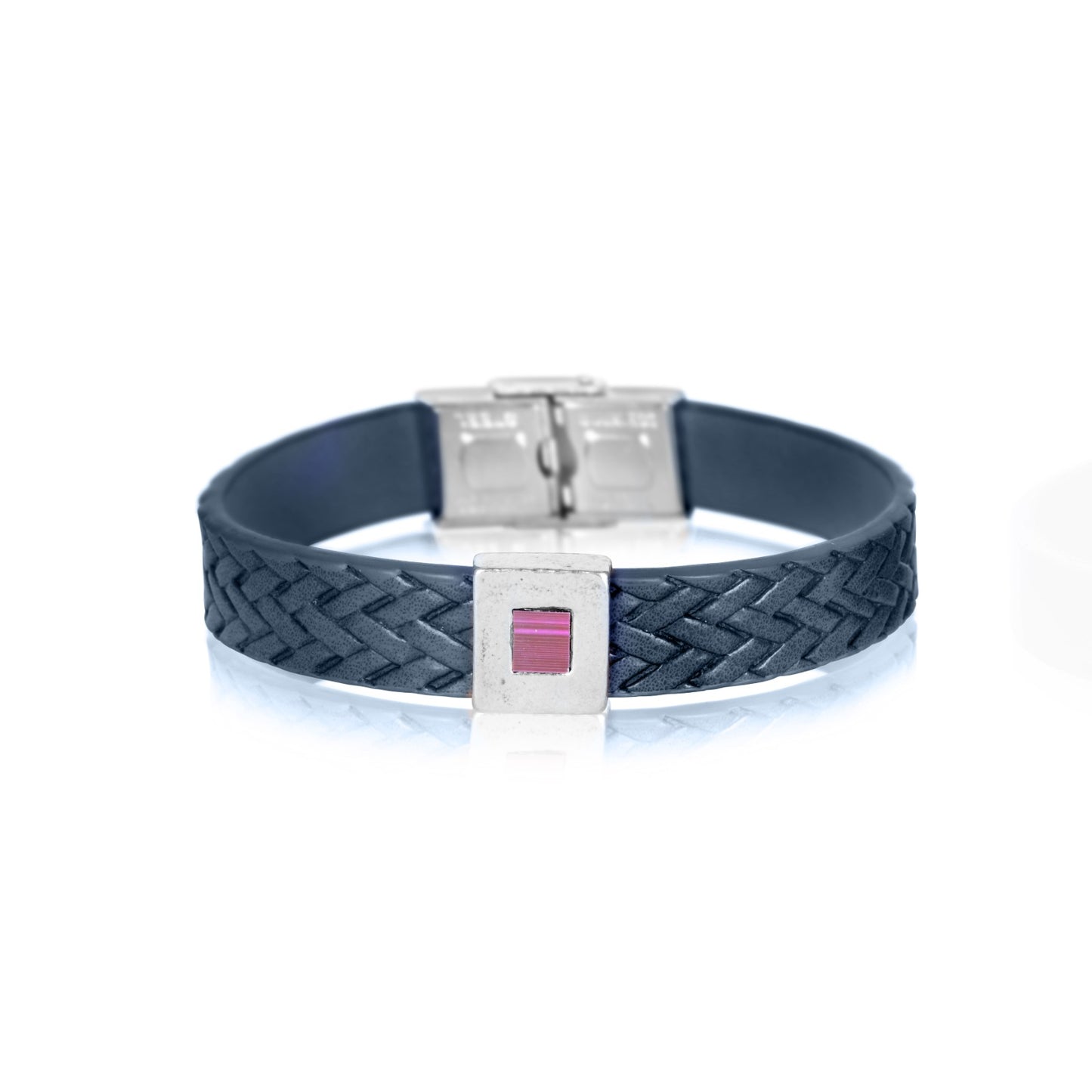 Black leather bracelet / brown brown inlaid nanot